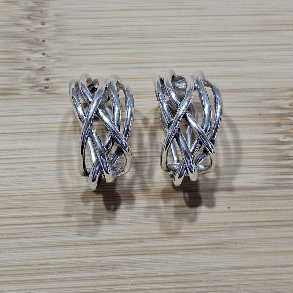 Silpada Clip-on 925 Silver Intertwined Crossover Hoop Earrings Rare